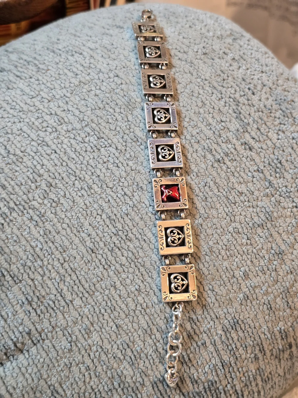 Brighton Retired Go Red AwarenessSilver & Red Heart Link Block Bracelet 8